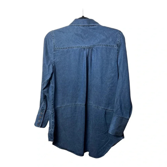 1252. SOFT SURROUNDINGS DENIM BUTTON UP TOP ROUND BOTTOM POCKETS SIZE SMALL BLUE - Picture 7 of 10